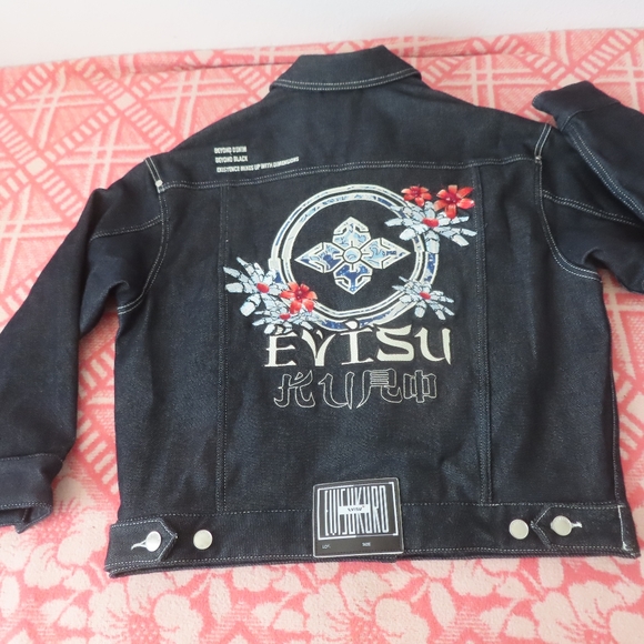 womens evisu kuro Robotic Floral Embroidered Padded Denim Jacket XS - Picture 4 of 12